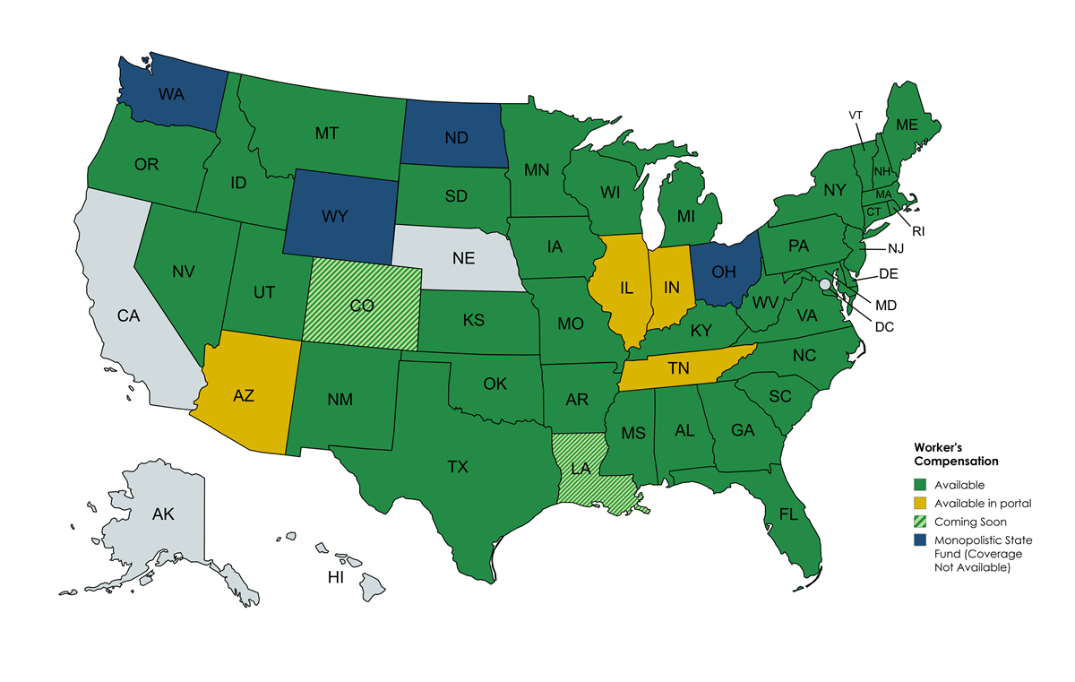 Berkley Small Business Workers Compensation map 9-02